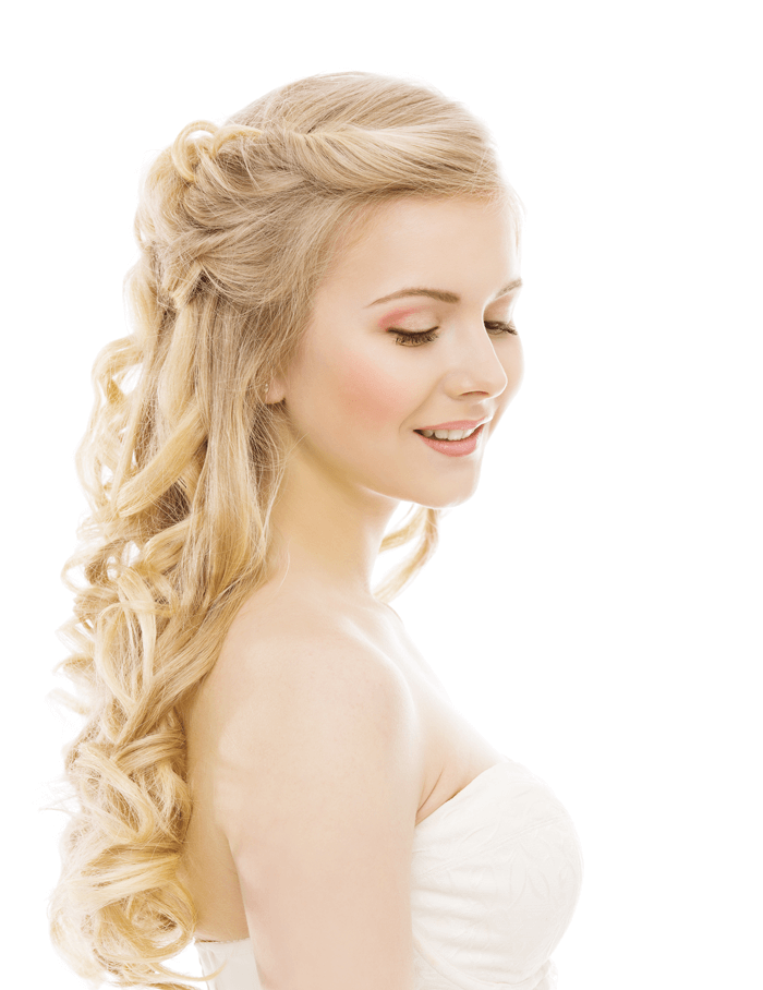 Blonde Braut mit offenen Haaren und großen Locken